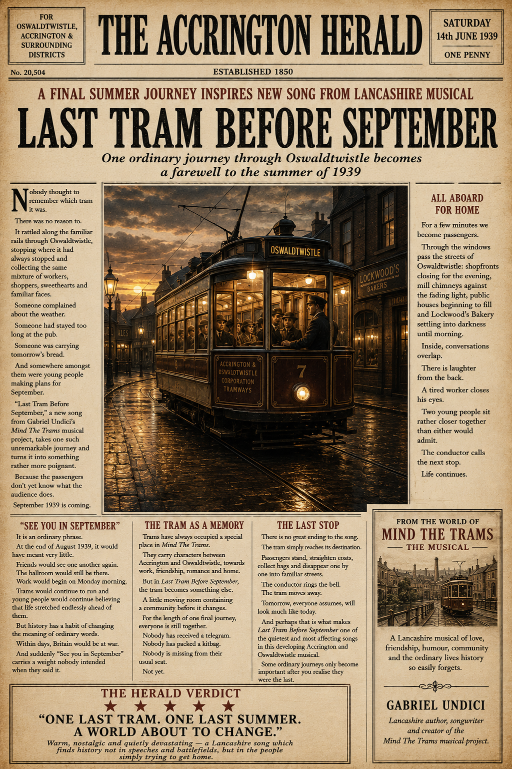A FINAL SUMMER JOURNEY INSPIRES NEW SONG FROM LANCASHIRE MUSICAL