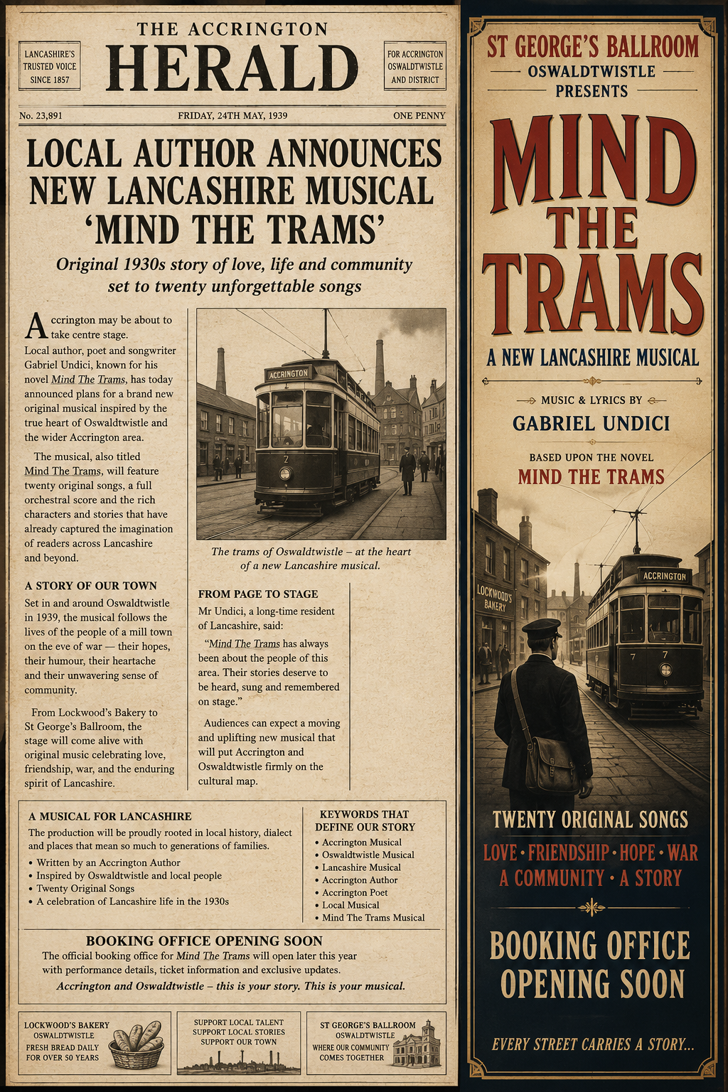 LOCAL AUTHOR ANNOUNCES NEW LANCASHIRE MUSICAL – ‘MIND THE TRAMS’