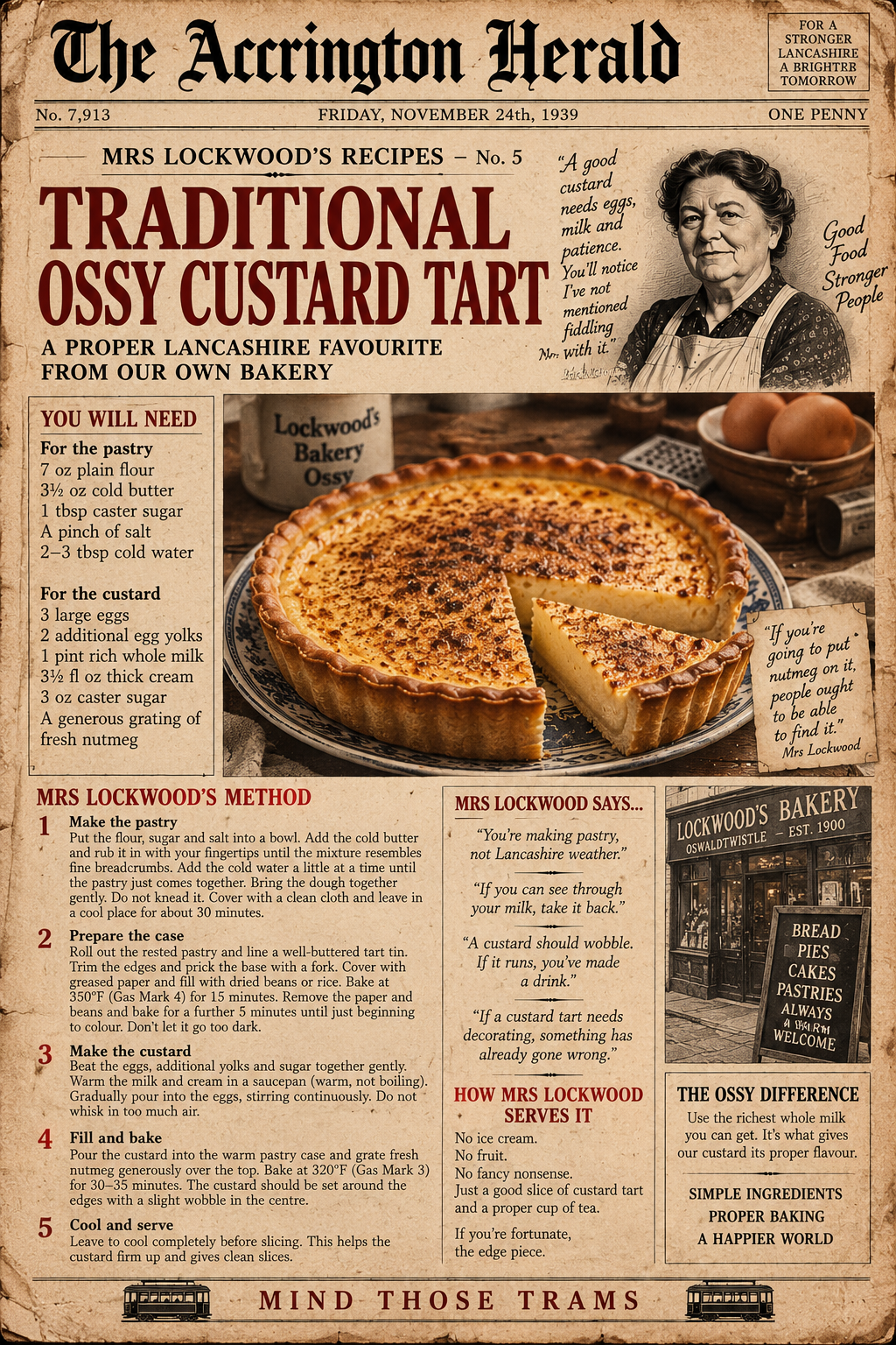 TRADITIONAL OSWALDTWSITLE CUSTARD TART The Accrington Herald